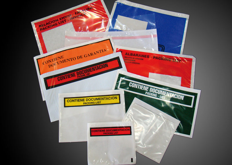 Sobres packing list. Sobres contiene documentación de plástico autoadhesivo. Intermark.